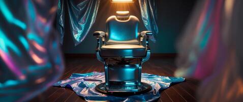 A barber chair with a light shining on it photo