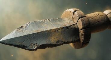 A close up of a stone knife with a stone handle photo