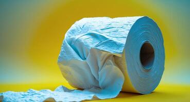 A roll of toilet paper on a yellow background photo