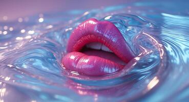 A pink lip is submerged in water photo