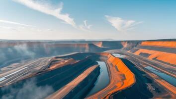 An open pit coal mine with orange walls photo