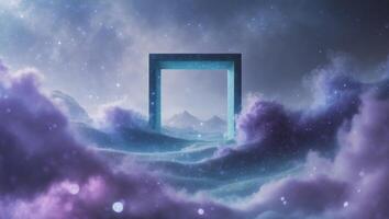 A door in the clouds with purple clouds photo