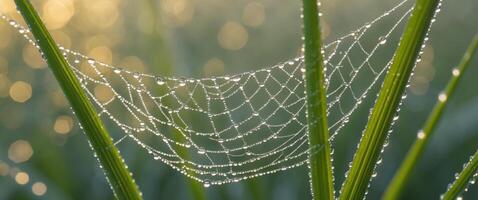 A spider web is covered with dew photo