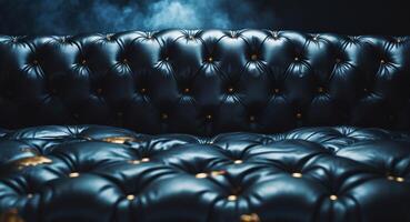 A close up of a black leather couch with smoke coming out of it photo