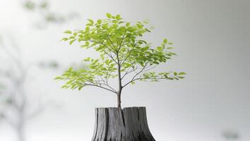 A small tree in a stump on a white background photo