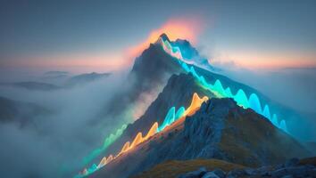 A mountain with colorful lights on it photo