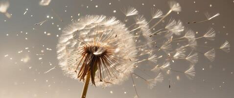 Dandelion blowing seeds in the wind photo