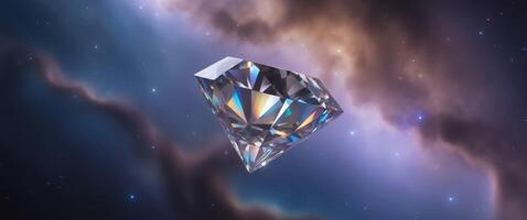 Diamond in the Cosmos. A Gem Floating Among the Stars and Nebulae, Shining Brightly photo
