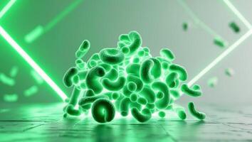 A green light is shining on a bunch of green bacteria photo