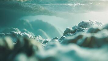 A view of the ocean floor with rocks and water photo