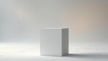 3d rendering of a white cube on a white background photo