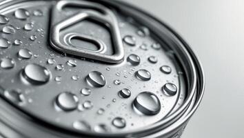 A can of soda with water droplets on it photo