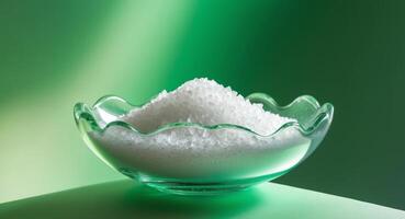 A bowl of sugar on a green background photo