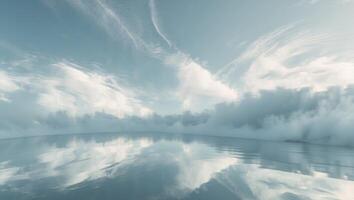 Serene Reflection. A Tranquil Scene of Clouds Mirrored on Calm Waterscape, Landscape photo