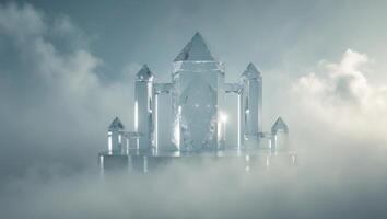 A crystal castle in the clouds with a blue sky photo