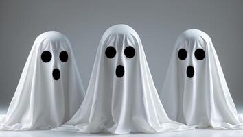 Three ghostly white ghosts standing in front of a white background photo