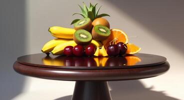 A table with a bowl of fruit on it photo