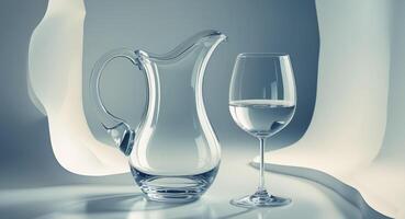 A glass and pitcher of wine on a table photo
