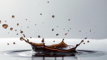 A splash of chocolate liquid is falling into water photo