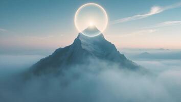 A mountain with a ring on top of it photo