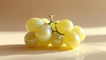 A bunch of grapes on a table with a light photo