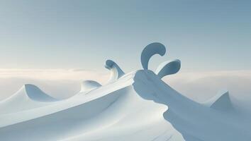 A snow covered mountain with two large waves photo