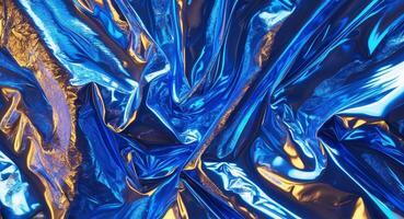 A blue and gold foil fabric with shiny lines photo