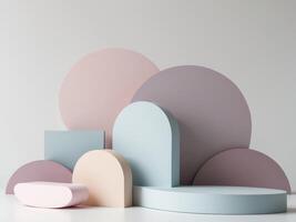 Pastel shapes on white background 3d rendering photo