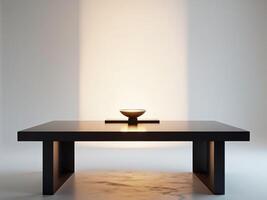Minimalist Still Life. Black Table with Bowl and Warm Lighting, Artistic Composition photo