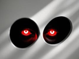 Red Eyes Watching. A CloseUp of a Sinister Gaze from the Darkness, Evil Eyes. photo