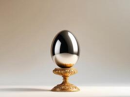 Golden Stand with Elegant Silver Egg A Statement of Luxury and Modern Art Design. photo