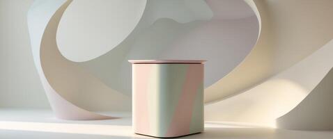Minimalist Product Display Stand With Geometric Background, Studio Shot, Modern Design. photo
