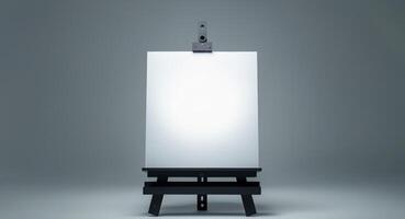 An Easel with a Blank Canvas, Ready for Artistic Creations and New Possibilities. photo