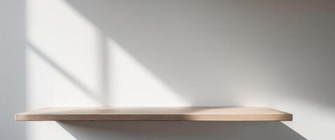 Minimalist Shelf Display with Natural Light and Shadows, Perfect for Mockups. photo