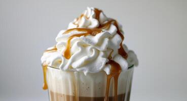 A coffee drink with whipped cream and caramel photo