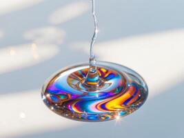 Iridescent Liquid Drop with Swirling Colors, a Study in Light and Reflection. photo