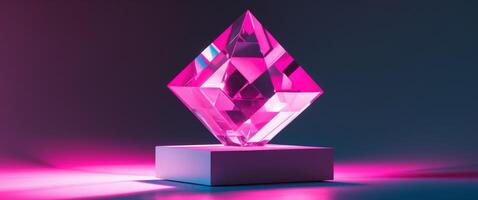 Pink Diamond on a Pedestal. A Study in Light, Reflection, and Geometric Form. photo