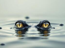 Crocodile Eyes Emerging from Water, A Glimpse into the Depths of the Swamp. photo