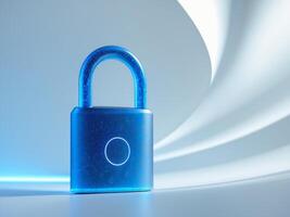 Futuristic Blue Padlock with Digital Security Interface and Abstract Background photo