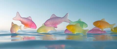Pastel Fish Frenzy. A Colorful School of Fish in a Tranquil Underwater Scene. photo
