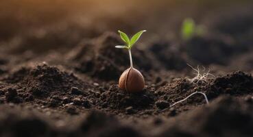 Seedling Emerging From Soil. Symbol of New Life, Growth, and Fresh Start. photo