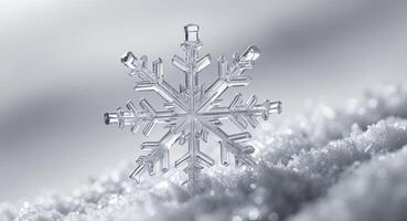 Elegant Crystal Snowflake. A Winter Macro Capture of Ice Formation on Snow Texture. photo