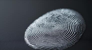 Fingerprint closeup on a dark surface, representing identification and individuality. photo