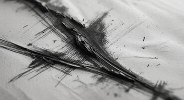 Abstract Black and White Brush Strokes on Textured Paper, Minimalist Design. photo
