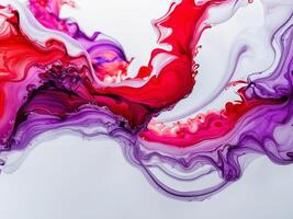 Abstract Ink Swirls. A Dynamic Composition of Red, Purple, and White Hues, Visual Harmony photo