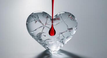 Broken heart with red liquid dripping from it photo