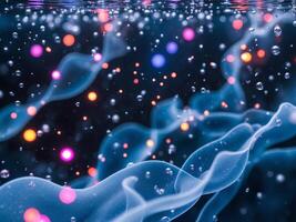 Bubbles and Light Spheres Abstract, Underwater, Floating, Dark Background, Dreamy. photo