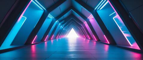 Neonlit Tunnel. A Futuristic Pathway to a Bright Future, Abstract Design Concept. photo