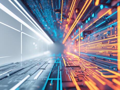 Cyberpunk Data Stream. A Futuristic Network of Information and Technology. photo