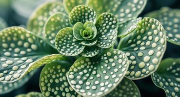 A close up of a plant with white dots photo